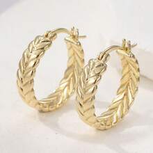 1 Pair Stainless Steel Fashion Wheat Ear Hoop Clip-On Earrings, European And American Style Elegant Versatile, Suitable For Women's Daily Work Commute Wear, Gift For Girlfriend, Gift For Best Friend - Gold - View 4