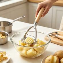 1 Set Home Kitchen Gadgets, Wooden Handle Stainless Steel Potato Masher, Manual Egg Beater, Kitchen Baking Tools Home Gift Set, Practical Holiday Gift, New Home Opening Gift, Kitchen Small Gift - Multicolor - View 4