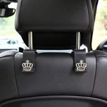 2pcs Creative Shiny Colorful Rhinestone Crown Car Hooks, Fashionable Premium Multi-Functional Decorative Car Storage Hooks - A - View 2