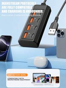 8埠 USB 集線器 4個 USB-A + 4個 Type-C PD 快充分線器 1.2m 線材 25W 多埠充電底座 適用筆電桌機手機平板多裝置充電擴充轉接器 - 查看 7
