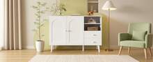 Modern Sideboard With Curved Doors, Wooden Handles, Wooden Legs - 白色 - 查看 8