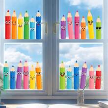 Dopamine Rainbow Cartoon Funny Smiling Face Crayon Drawing Window Sticker, Double-Sided PVC Static Adhesion Glass Decal, Suitable For Back To School Season Classroom, Kindergarten, Bedroom, Study Room And Home Decor - Multicolor - View 3