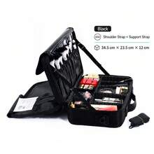 Large Capacity Professional Makeup Case, Can Be Hung On Luggage, Multifunctional One Shoulder/Backpack Style Makeup Artist Cosmetic Storage Box, Beauty And Nail Care Storage Box - Black - View 5