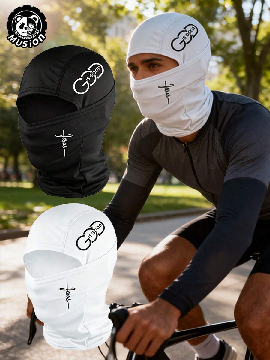 Musion 1/2PCS Quick Dry UV Protection Letter Graphic Balaclava, Windproof Moisture Wicking Elastic Neck Gaiter, Lightweight Helmet Liner Headwear For Running, Skiing & All Outdoor Sports - Multicolor - View 1