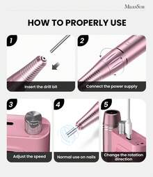 Professional Nail Drill Kit, 30000RPM Cordless Electric Nail File With LCD Display, Rechargeable 4000mAh Battery Nail Efile For Acrylic & Gel Nails, Manicure Pedicure, Salon & Home Use - Blush Pink - 查看 7