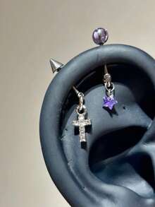 1pc Star Cartilage Ear Cuff High Position Ear Bone Colorful Zirconia Pentagram Scepter Versatile Cool Stud - Star Stud Earrings - View 5