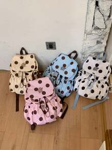 Zaino pieghevole da donna con stampa a pois carino, disponibile in 4 colori, chiusura con patta e coulisse, borsa leggera casual per lo shopping - Multicolore - Visualizzare 2