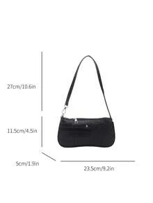 Bolso de hombro tipo baguette de unicolor con relieve de cocodrilo - Negro - Ver 5