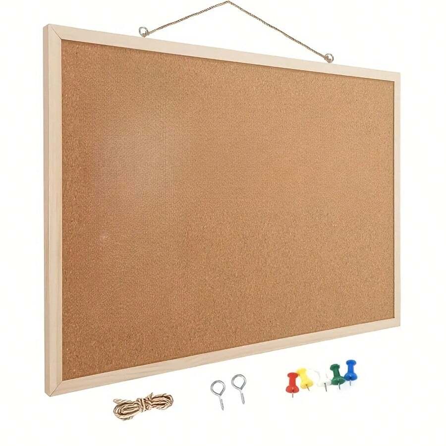Thickened Soft Cork Board Oak Color Hanging Bulletin Board, Hemp Rope Multi-Functional Memo Photo Display Board, Suitable For Office, Home, Dorm, Durable And Non-Deforming, Back To School Season - Multiple Styles - View 1