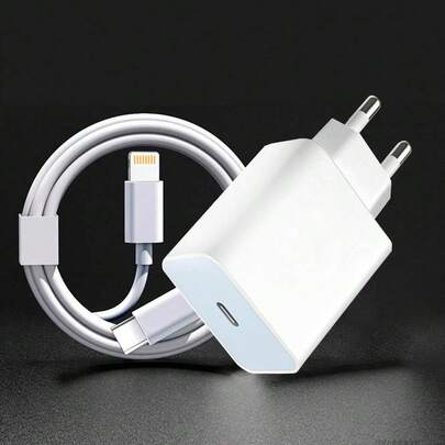EU PD 20W Fast Charging Adapter + 3.3ft/100cm High-Efficiency Data Transfer Fast Charging Cable Compatible With IPhone 14 Series/14 Pro Max/14 Pro/14 Plus/14/13/12/11/XS/XR/8/7/6/ Series