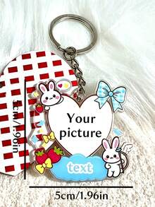 Llavero de Corazón Personalizable con Texto & Foto, Colgante de Acrílico con Marco de Conejo y Fresa Lindo, Regalo Conmemorativo Adorable para Dueños de Perros - Multicolor - Ver 7