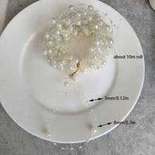 10米满天星8+3串珠钓鱼线，乳白色仿珍珠亚克力串珠链，DIY花束装饰，新娘头饰配饰 - 米色 - 查看 3