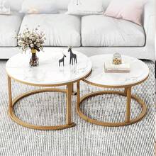 2pcs Coffee Table Set, Round Nesting Coffee Table Set, Side Tables For Living Room, Bedroom, Balcony - White - View 3