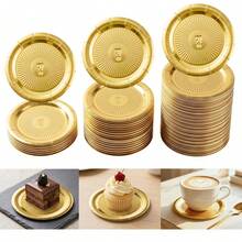 Heavy Duty Metallic Golden Cardboard Cake Base, Round Mini Serving Trays, Small Gold Paper PlatesFor Snack Cupcake Cup Coffee Dessert Nut For Shower Holiday Wedding Birthday Party Decor Tableware - Gold - View 3
