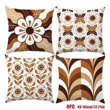 4 piezas de fundas de cojín con estampado floral geométrico vintage marrón, material de terciopelo de piel de melocotón amigable con la piel impreso en un solo lado, fundas de almohada de 45*45CM adecuadas para decoración del hogar interior dormitorio sala de estar habitación fiesta, decoración de sofá fundas de cojín regalo festivo, inserto de almohada no incluido - Multicolor - Ver 11