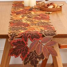 Autumn Leaf Table Runner, Non-Polyester Fabric, Thanksgiving Holiday Decoration, Rectangular Autumn Maple Leaf Pattern, Autumn Decor, Christmas Decor, Halloween Decor - Multicolor - View 1