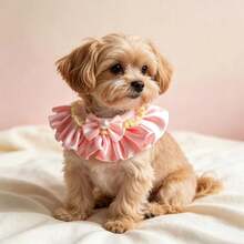 Adjustable Pet Bib Satin Bow Tie Pearl Princess Style Pet Accessories Ruffle Edge Cat Dog Collar, Cat Dog Necklace, Cat Dog Bow Tie Scarf - Pink - View 1