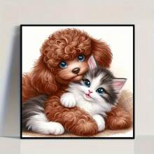 1PC DIY 5D Diamond Painting Kit Puppy And Kitten Pattern - Round Full Diamond Art Mosaic Craft, Home Wall Decor, Unframed - No Frame - View 3