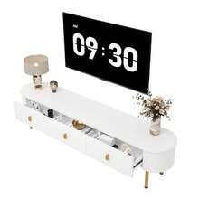 Lowboard TV With Drawers – White And Gold Accents - 白色 - 查看 4