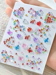 10/4/1 Sheets Sequin Heart Star Stickers Self-Adhesive Rhinestone Diamond Shape Design For Makeup And Clothing, Multi-Color Diamond Face Gems For Valentine's Day, Festivals, Parties And Events - Multicolor - View 9