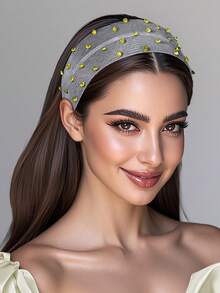 1pc Shiny Rhinestone Mesh Headband, Simple Hollow Wide Band, Holiday Party Casual Daily Women's Hair Accessory - Multicolor - View 9