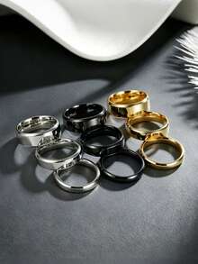Fashionable Simple Smooth Stainless Steel Men's Ring, Men's Jewelry Accessory, Men's Ring Set, Jewelry Suitable For Daily Wear, Parties, And Birthdays - Three-piece Set - View 3