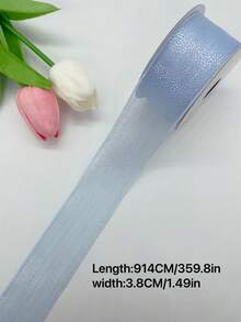 3.8 吋皺褶薄紗小波點白色多色髮飾鞋花包裝緞帶 10 碼/捲 - 查看 2