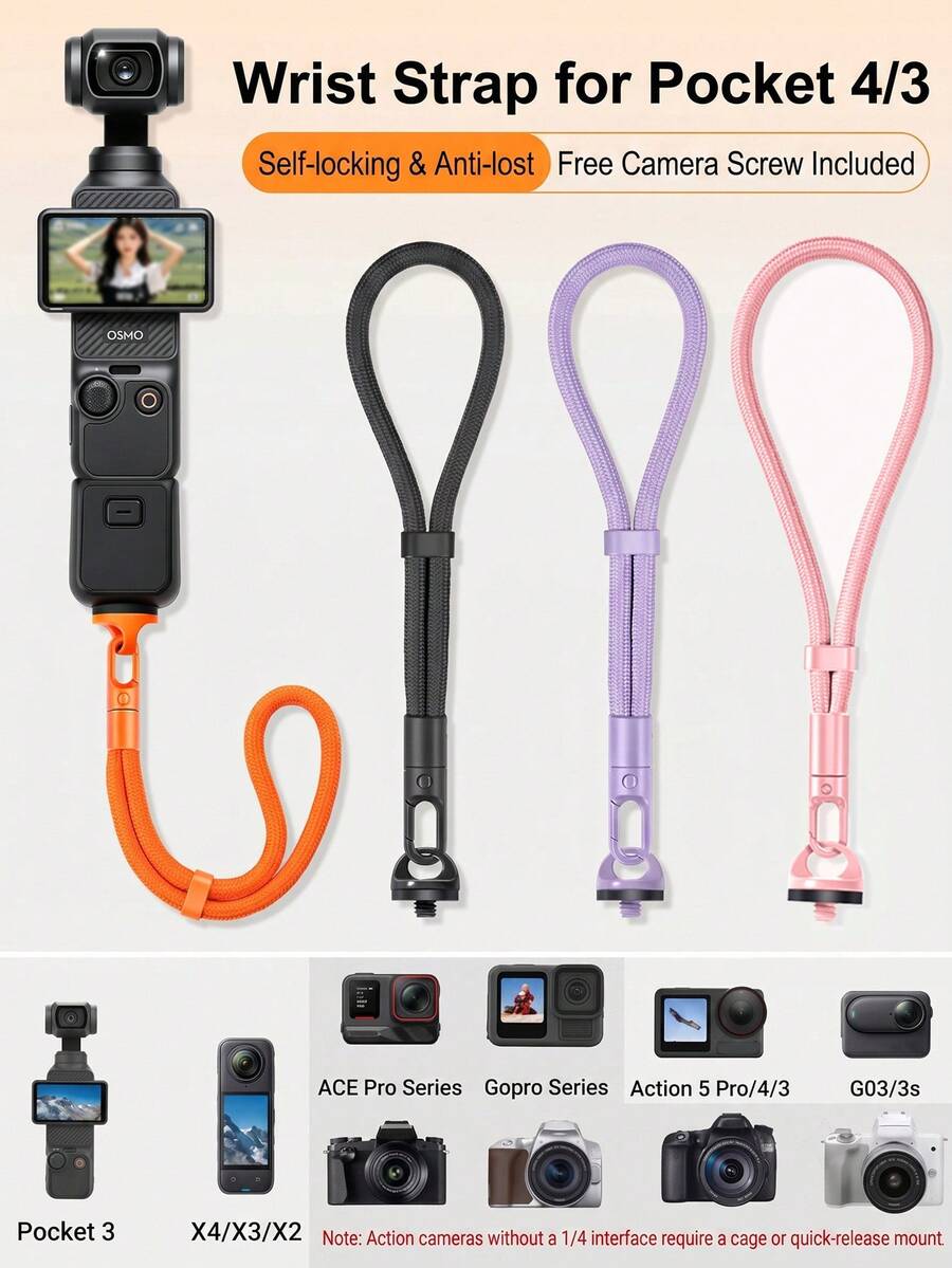Pocket 4 Pro/3 手腕掛繩,手機運動相機保護殼配件短款手腕帶,適合家人朋友的生日禮物,手機環扣支架,手機環握把,手機配件 - 查看 1