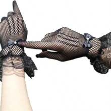 1 Pair Women's Lace Bow Touchscreen Sun Protection Gloves, Thin Anti-Slip UV Gloves, Suitable For Driving, Cycling, Daily Outdoor, Bridal Wedding Accessories - White - View 1