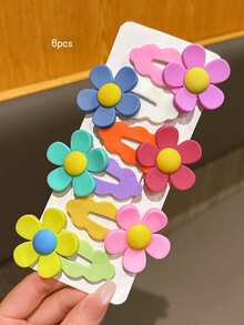 6pcs Colorful Decorative Cute Flower BB Hair Clips - Multicolor - View 4