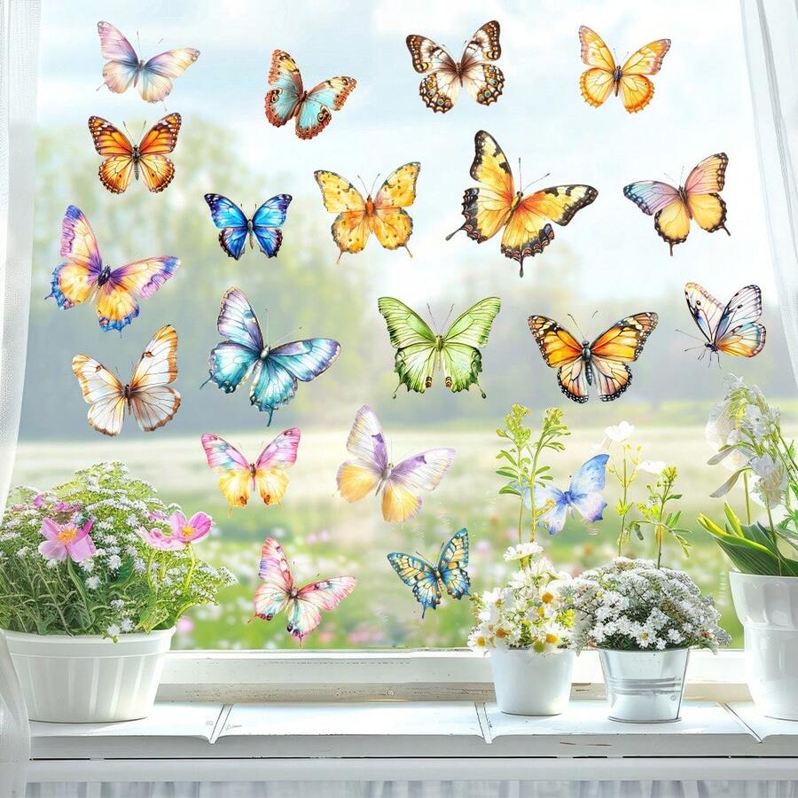 Colorful Watercolor Butterfly Wall Decals, Removable Self-Adhesive Butterfly Stickers For Bedroom, Living Room, Windows, Home Decor - Multicolor - View 1