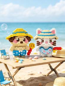 1500pcs Mini Micro Building Blocks Summer Beach Animal Series DIY Assembly Figurine Cute Cartoon Elephant Monkey Fox Rabbit Kitten Desktop Home Decor Holiday Stress Relief Handmade Ornament Gift For Teens And Adults - Multicolor - View 2