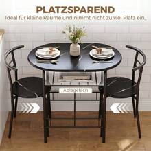Juego de Comedor de 3 Piezas, Mesa de Cocina y Sillas para 2 Personas con Estante, Sala de Estar, Aspecto Mármol Negro - 1 - Ver 5