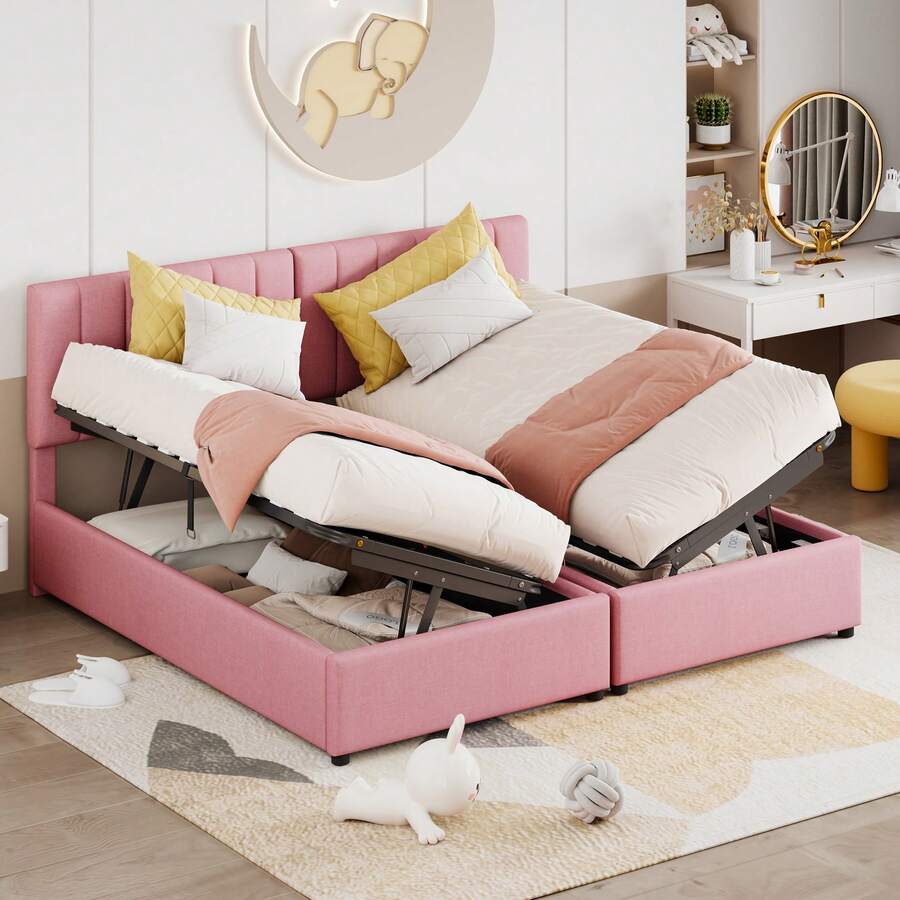 Bed Frame 180x200 Cm Hydraulic With Storage – Grey - 粉色 - 查看 1