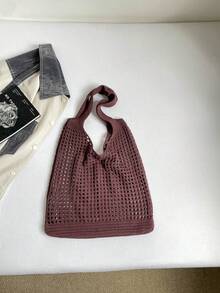 Casual Versatile Crochet Knit Large Capacity Shoulder Bag - Brown - View 4