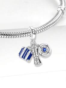 1pc Fashion Shiny Travel Around The World Pendant Beads, Suitable For Women's Bracelet, Bangle DIY Jewelry Making And Daily Outfit Matching Accessories, Suitable For Girls To Wear - Silver - View 9