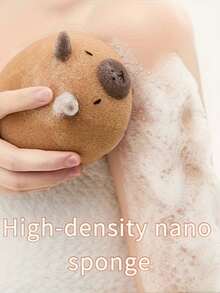2pcs/Set Cute Capybara Shaped Bath Sponge - Soft High-Density Nano Sponge With Gentle Exfoliating Bath Brush, Suitable For Gentle Scrubbing And Foaming Cleaning - Spa Gift | Durable Bath Sponge - Capybara Bath Sponge - View 3