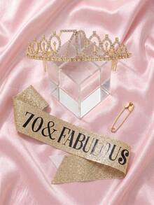 2pcs/Set Birthday Crown & Sash Gift Set, Gold Rhinestone Tiara And Glitter Fabulous Sash, Suitable For Women & Girls Sweet 16, 21st, 40th, 50th, 60th Birthday Party Decoration - Gold - View 11