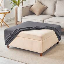 1pc Solid Color Jacquard Ottoman Stool Cover, M Size, Full Coverage Elastic Footstool Cover, Anti-Dirt Footrest Cover, Suitable For Living Room Sofa/Chair - Multicolor - View 5
