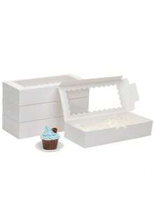 5pcs/10pcs/15pcs White Cardboard Wavy Window Cookie Box, No Handle, Can Be Used As Muffin Box, Cookie Box, Bread Box With Window, Suitable For Pastries, Pies, Muffins, Chocolate, Strawberry - View 11