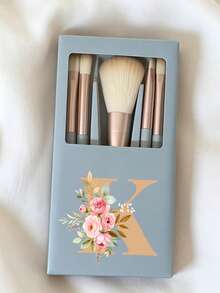 Portable Makeup Brush Set With Mirror And Soft Bristles, Floral Letter A-Y Pattern, Boxed Makeup Brush Set, Multi-Function Makeup Brush Set With Mirror And Makeup Box, Mini Multi-Function Makeup Brush, Foundation Brush, Eyeshadow Brush, Beginner Makeup Tools, Mixed Brush Makeup Storage Rack, Makeup Brush Set, Convenient To Carry Girls Gift, Ideal Makeup Tool Set, Portable Travel Supplies, Travel Essentials - Multicolor - View 24