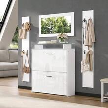 4-Piece Hall Tree Set With Mirror, 2 Hat Racks, And High-Gloss Shoe Cabinet - 白色 - 查看 5
