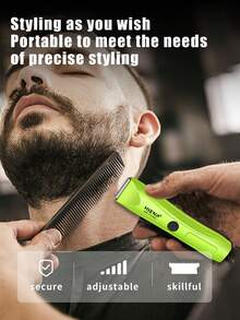 HIENA Green Portable Hair Clipper, Oil Head Carving And Cutting Mini Shaver, Rechargeable Small Trimmer With Comb/Brush - Green - View 5