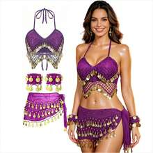 3-Piece Belly Dance Accessories Set, Suitable For Festivals, Parties, Carnivals, Unique Gift For Summer Vacation, Includes Coin Fringe Waist Chain And Other Dance Costume Accessories, Halloween, Christmas, Coachella Fashion, Music Festival - Multicolor - View 14