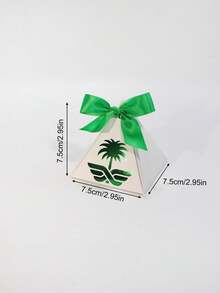 5Pcs Luxury Pyramid Favor Boxes With Palm Tree Pattern And Ribbon Bow, Premium Paper Gift Packaging For Saudi Arabia Theme Parties, Elegant Event Decorations, Boutique Gift Boxes, Holiday Celebrations And Special Occasion Supplies - 7.5X7.5X7.5cm - View 8