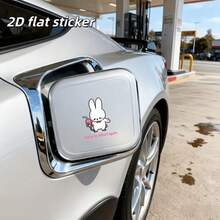 1pc 2D Flat Sticker, Cute Cartoon White Rabbit And Gasoline-Themed High Heel Shoe Pattern, Designed As Car Fuel Tank Cap Decorative Sticker, Fashionable And Durable, Made Of Waterproof Vinyl Material - A - View 3