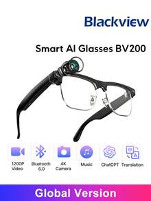 Blackview BV200 ChatGPT AI 智能眼鏡，搭載 8MP 鏡頭、藍牙通話、AI 語音聊天、AI 語音助手與 ChatGPT 即時翻譯，最高 6 小時音訊播放或 40 分鐘影片拍攝，開放式耳機立體聲喇叭 - 查看 7