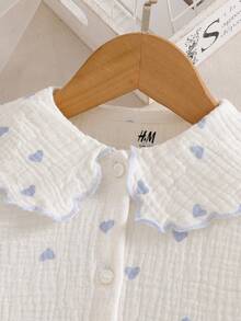 Girls' New Long Sleeve Shirt, Sweet Heart Print, Pure Cotton, Collared Blouse Top - White - View 3