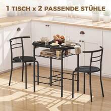 Juego de Comedor de 3 Piezas, Mesa de Cocina y Sillas para 2 Personas con Estante, Sala de Estar, Aspecto Mármol Negro - 1 - Ver 4