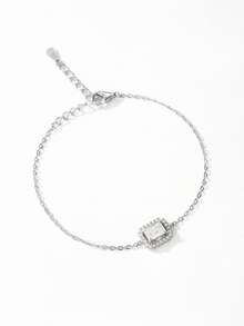 1pc 0.8ct Rectangular Moissanite 925 Sterling Silver Luxury Chain Bracelet For Women, Fine Jewelry - Silver - View 5